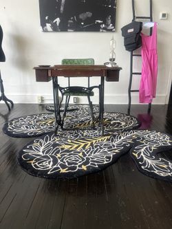 Antique Sewing Machine Desk and Mid Century Modern Kitschy Chair