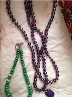 Various semi precious stone necklaces and rings