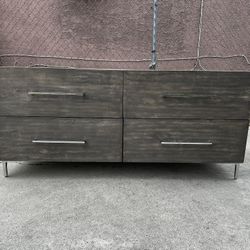 CB2 Link Grey Wash Acadia Wood Double Low Wider Dresser Chest Of Drawer Cabinet 