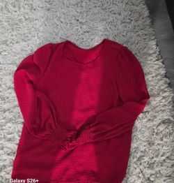 Red Long Sleeve Blouse with Smocked Cuffs