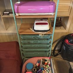 Cricut & Supplies, Heating Press And Cart Organizer