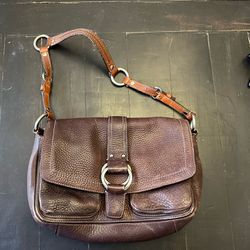 Authentic Coach Pebbled Leather Bag With Pink Stitching