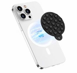 Magnetic Suction Cup Phone Mount with MagSafe, Silicone Hands-Free Grip Holder for iPhone Case and A