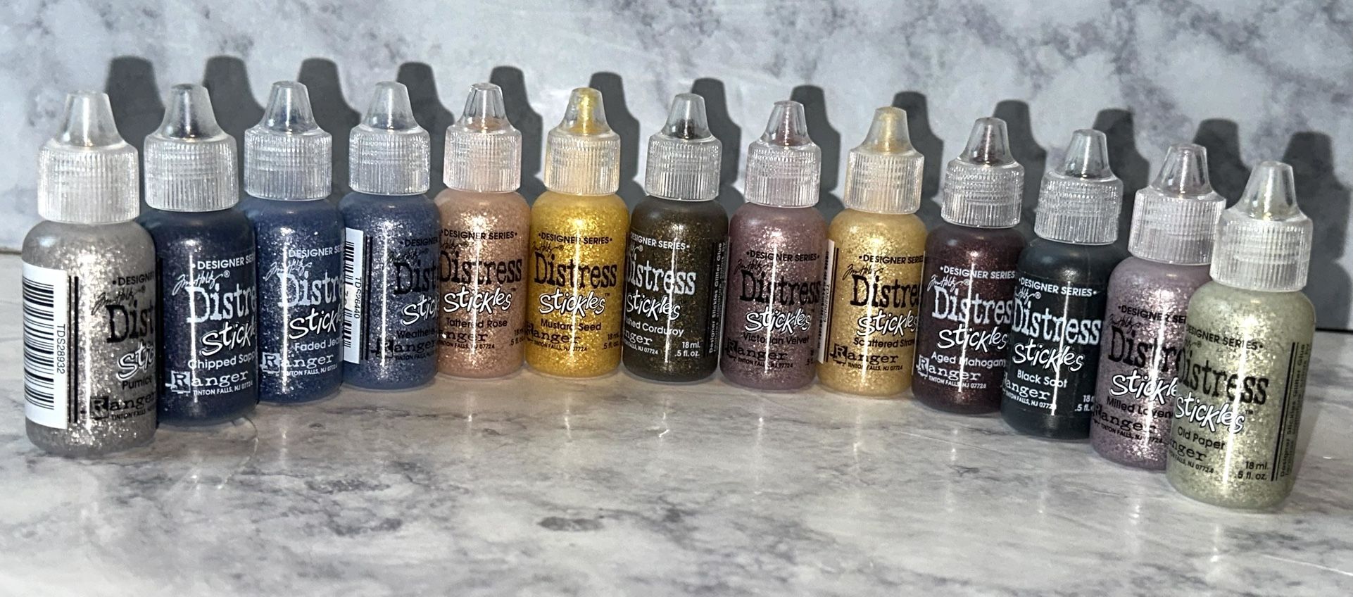 Lot of 13 Tim Holtz Designer Series Distressed Stickles Glitter Glue .5 oz/18ml