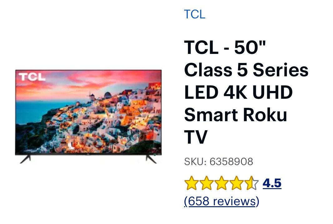 TCL 50” ROKU TV