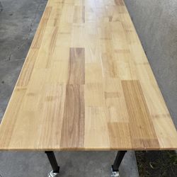 NEW 60” Solid Wood Work Bench, Work Table w/Power Outlet & Wheels, Adjustable Height, Workstation