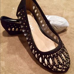 NWOT Size 9 Girl Black Mesh Flats / Dress Shoes