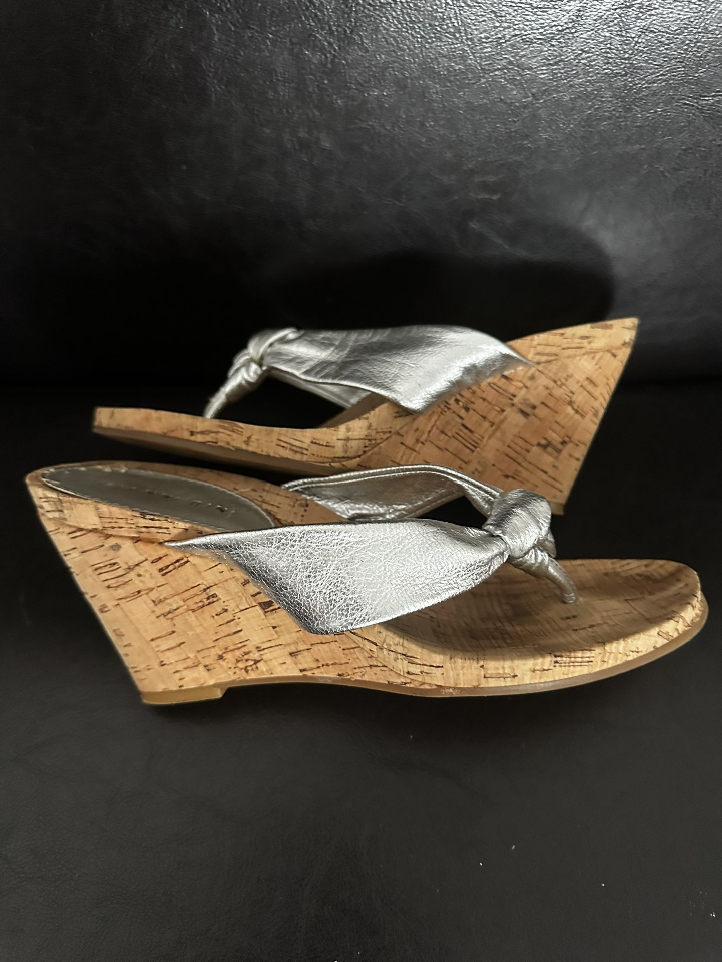 Gianni Bini Brand 3 1/2 Cork Wedge Silver strap slip on sandles.