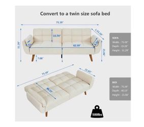 75" Convertible Sofa Couch Bed w/ Flared Arm Design and Foldable Sleeping Function - Beige