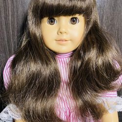 Original Pleasant Company Samantha Parkington Doll With Pink Striped Dress