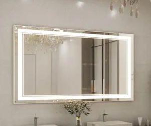 55 in. W x 36 in. H Large Rectangular Frameless LED Light Anti-Fog Wall Bathroom Vanity Mirror 3 Colors Dimmable Bright