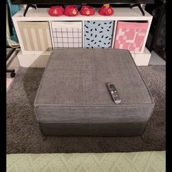 Large Gray Corduroy Ottoman Footstool