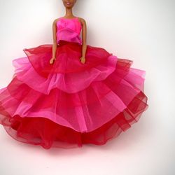 Hot Pink Dress Gown for 11.5 inch Doll Princess Long Gown Doll Clothes