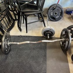 Olympic curl bar with 35’s on each side 