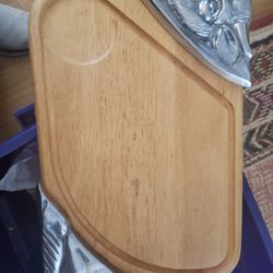 Pewter Cow Wooden Platter 