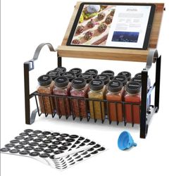 Joben Oligey 3 Tier Spice Rack Organizer with Bamboo Top Tablet Holder.