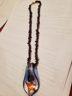 Necklace, hand painted glass