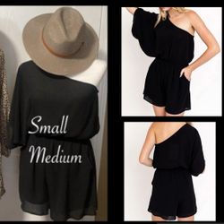 Black One Shoulder Romper 