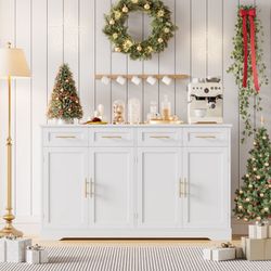59.3" Wide Buffet Cabinet with Spacious Storage Cabinets, Modern 4-Drawer Sideboard Buffet, Wide Body Dining Room Buffet