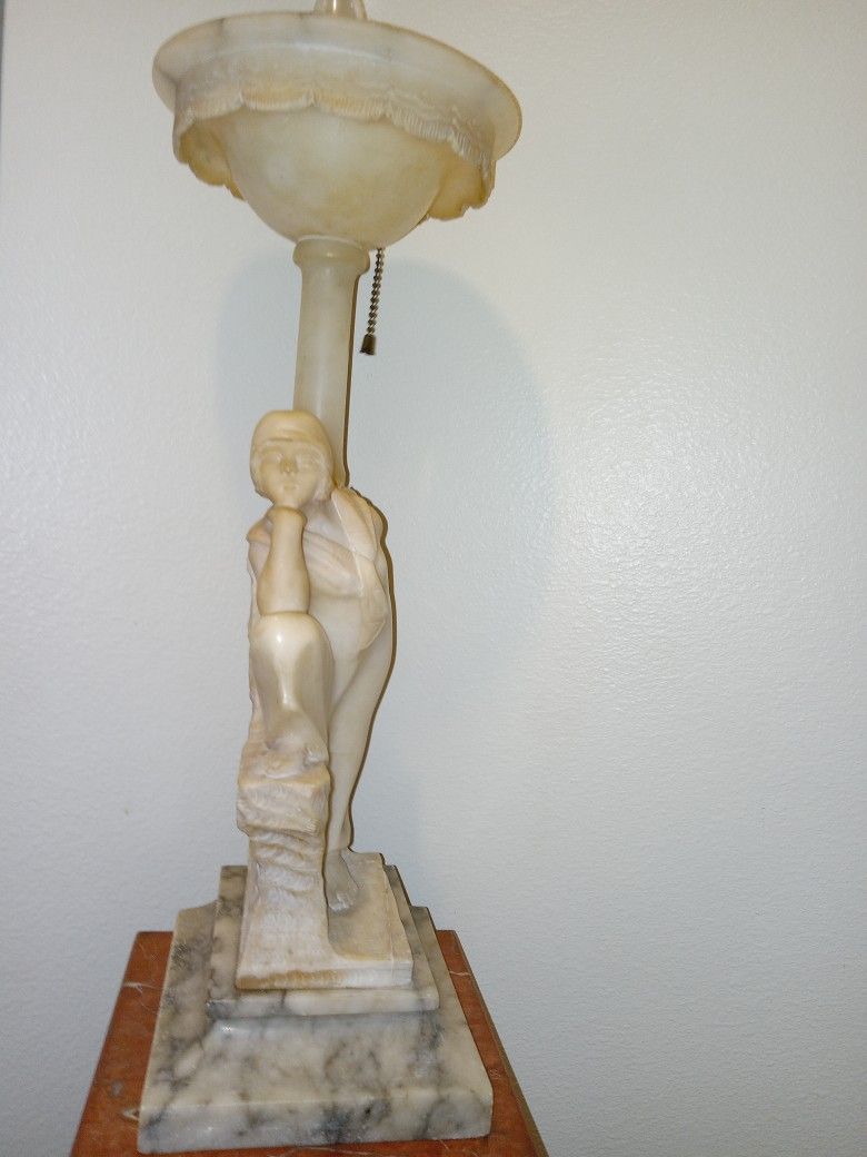 Antique Italian Alabaster Table Lamp , Works, Missing Top Globe , Approx 22" High