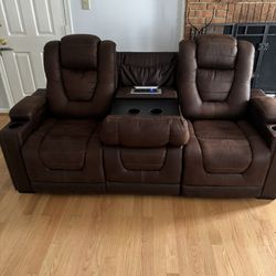 Brown Leather Recliner  Set 