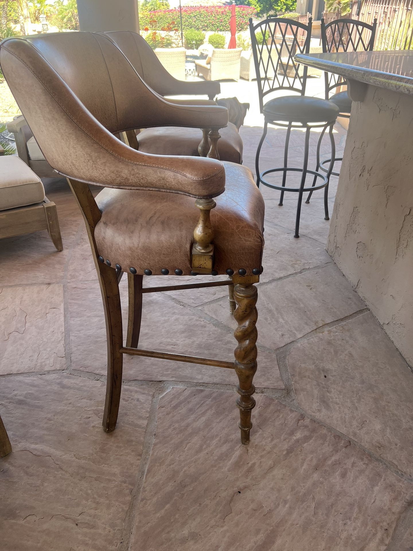 Two Leather Bar Stools