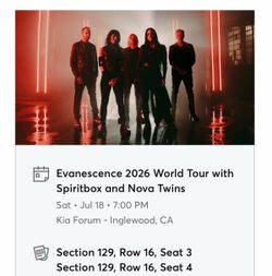 Evanescence 7/18/26 Los Angeles O.B.O