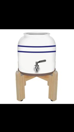 5 Gal. Porcelain Ceramic Crock Beverage Serveware with 8 In. Stand, Stainless Steel Faucet and Lid