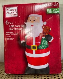 Home Accents Holiday LED 6.5 Ft. Santa with Bear Stocking Airblown Inflatable