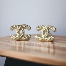 Chanel Gold With crystals Double c post Earrings 