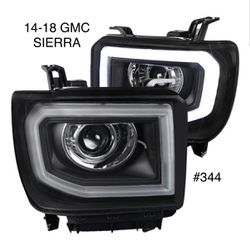 2014 To 2019 GMC Sierra 1500 / 2500HD / 3500HD LED DRL Projector Headlights - Black (FOR THE PAIR)