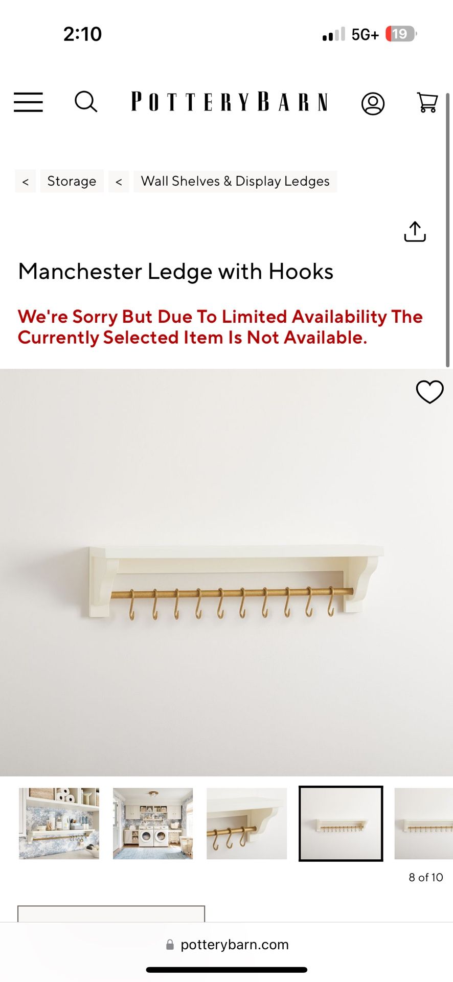 Pottery Barn Ledge With Hooks