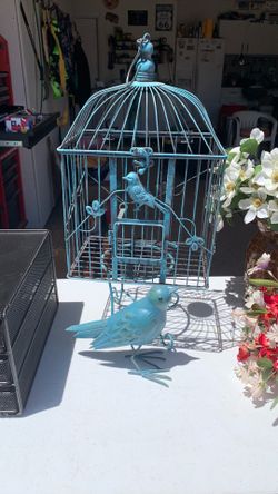 Decorative bird and bird cage