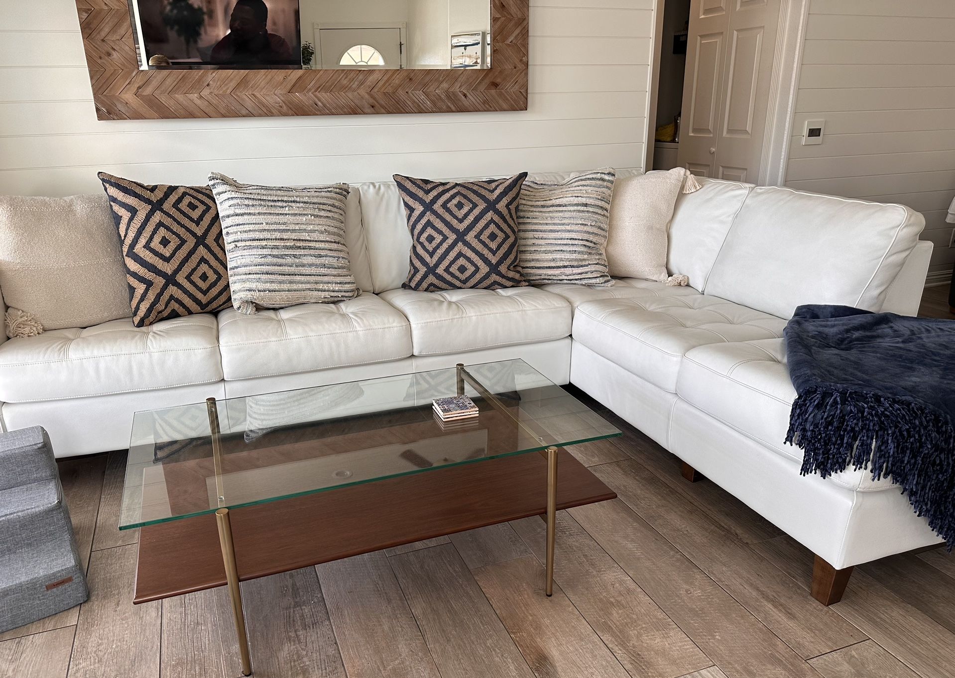 White genuine, leather couch