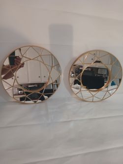 Round Gold Geometric Wall Mirrors – Set of 2