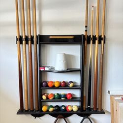 Pool Stick Rack with Balls, Chalk,
