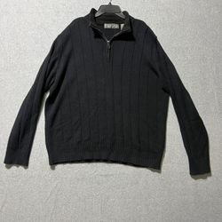 Oscar de la Renta Mens Black Ribbed Quarter Zip Sweater Large Grandpacore Preppy