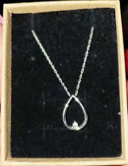 NIB Sterling Silver Open Teardrop Pendant Necklace with Nat'l Diamond Chip