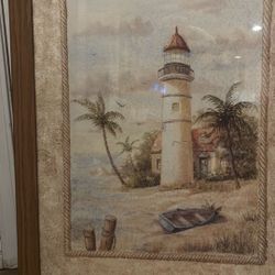 Framed Lighthouse With Palm Trees 🌴 On Beach