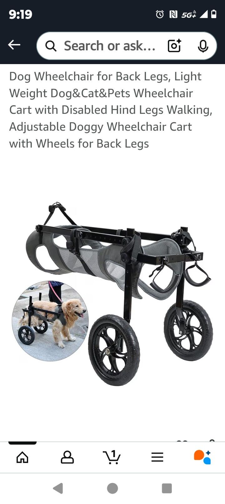 BECROWM Dog Wheelchair for Back Legs Large, Light Weight Dog&Cat&Pets Wheelchair- Cart with Disabled Hind Legs Walking, Adjustable Doggy Wheelchairs C