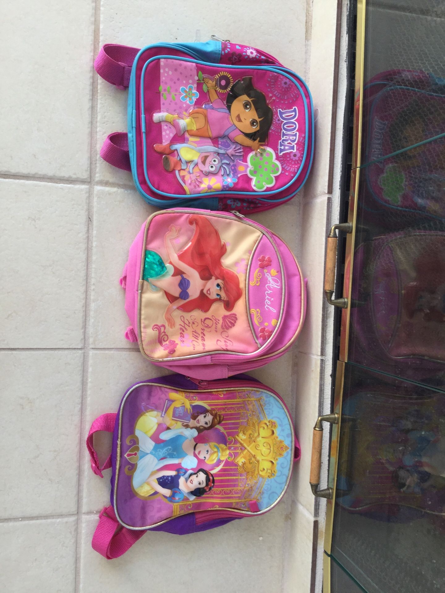 Princess toddler girl backpacks ( Ariel, cinderella, Belle, Snow white, Dora)