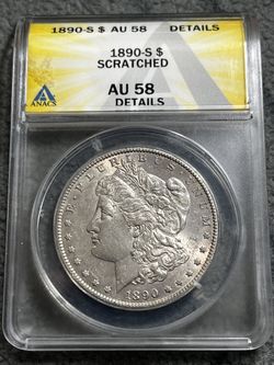 1890-S Morgan Silver dollar AU 58 Scratched