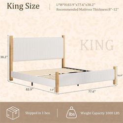 King Size Bed Frame, Corduroy Upholstered King Bed Frame, King Bed Frame and headboard, No Box Spring Needed, Wooden slats, Noise-Free, Easy Assembly,