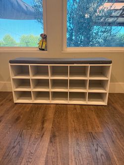 White Shoe Rack Bench with Cushion