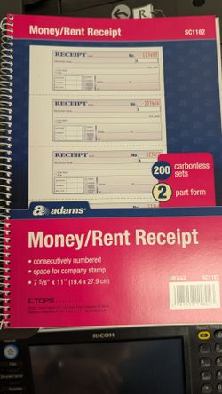New Money/Rent Receipt Book, 200 Sheets, 5-9/16" x 8-7/16", 4 Count