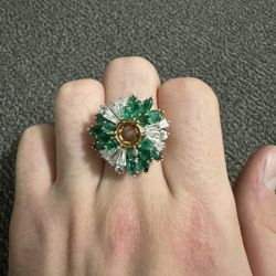 14k yellow white gold natural diamond and emerald setting mount ring!
