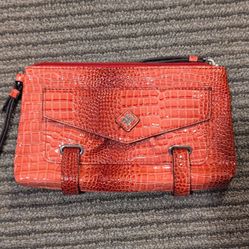 Simply Vera by Vera Wang Red Crocodile Zip Wristlet Wallet w/ Strap