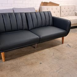 New Modern Futon Sofa Faux Leather Black See Pictures For Dimensions 