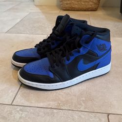 Nike Air Jordan 1 Mid Hyper Royal Black White 554724-077 Men's 9.5