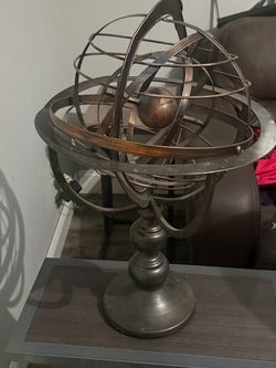 Decorative Metal Armillary Sphere on Pedestal